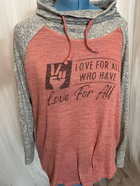 Grey & Coral Raglan Hoodie - "Love For All" Graphic